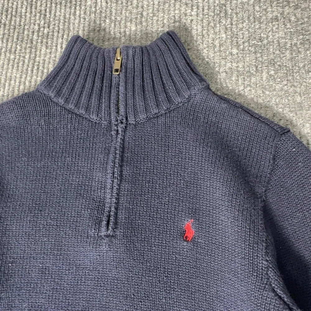 Polo Ralph Lauren Quarter Zip Sweater Boys M Navy Blue Cotton Pullover